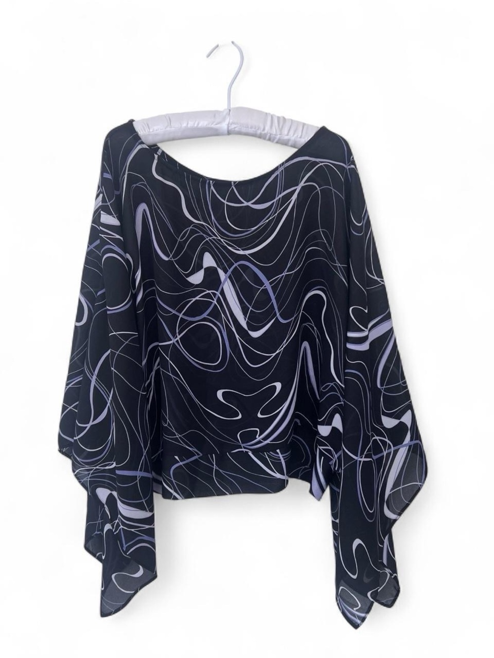 Y2K Black & Lavender Abstract Flow Blouse S/M